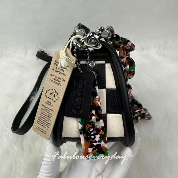 Coach Coachtopia Checkerboard Upcrafted Leather Wavy Dinky Crossbody Bag CL769 - Picture 3 of 9